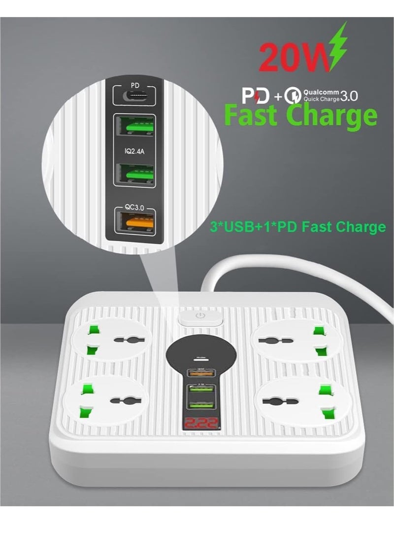 JAJEEK Power Strip Surge Protector with USB – 4 AC Outlets & 3 USB Ports (1 PD), Flat Plug Extension Cord, 6ft Power Cord, Compact Desktop Socket for Travel, Home, Office, and More  - Image 3