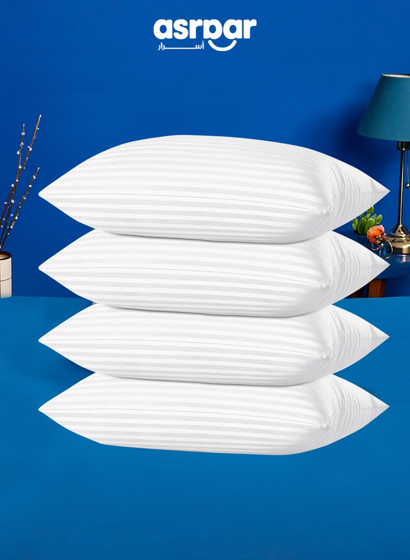 Asraar Premium 20 cm Thick Microfiber Bed Pillows With Stripes, Standard Size 1000 Grams, Hotel-Quality Cooling Pillow for All Sleep Positions - Ideal for Side, Back & Stomach Sleepers, Fluffy Bed Stripe Pillows for Bed, Machine Washable, 75 x 50 cm White - 4 Pillow - Image 1