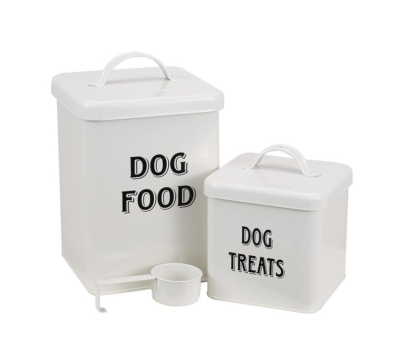 Morezi Dog Food Storage Container Farmhouse Pet Food Treats holder with Lid and Scoop, Perfect Sturdy Canister Tins for Kitchen Countertop, Shelf, Great Gift for Pet Owners - Dog Food - Image 1
