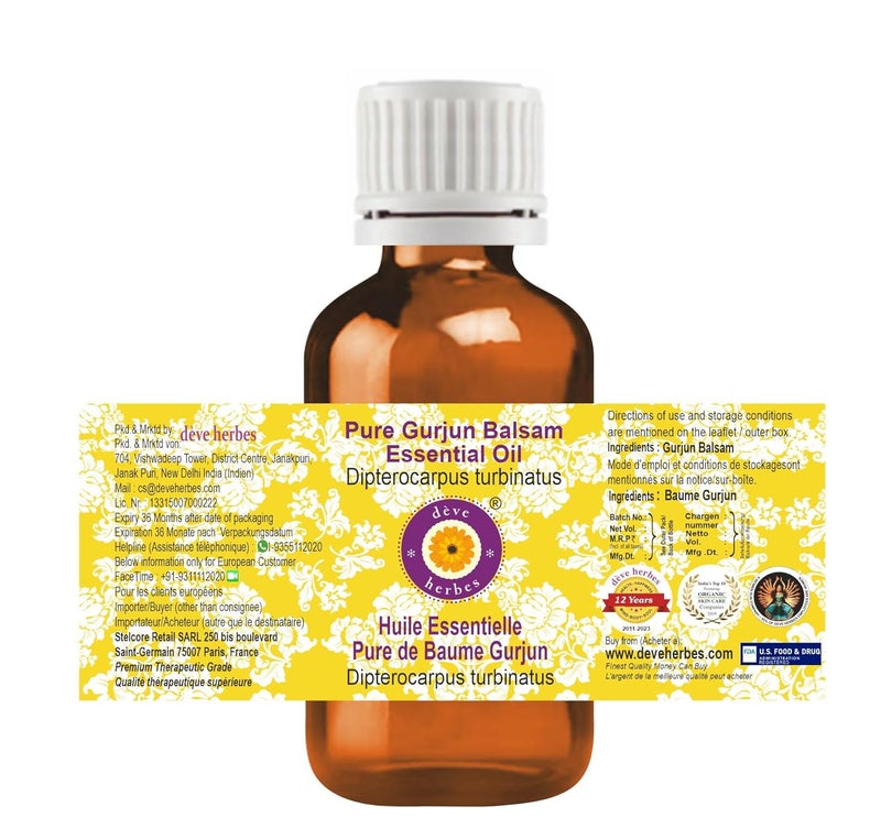 Deve Herbes Deve Herbes Gurjun Balsam Essential Oil Dipterocarpus turbinatus Pure NonSticky Nongreasy Lightweight Men Women All Skin Types Steam Distilled 100ml  - Image 2