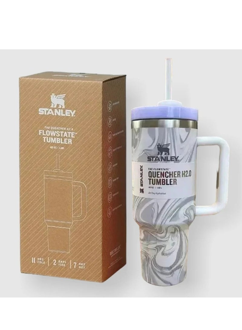 Quencher H2.0 FlowState 40oz Rose Quartz Swirl Tumbler with Leakproof Lid & Reusable Straw – Premium Stainless Steel Vacuum Insulated Travel Mug | Double-Walled Design Keeps Drinks Cold for 24 Hours & Hot for 7 Hours | Durable, BPA-Free, Eco-Friendly & Stylish Hydration Solution for Work, Gym, Travel & Outdoor Use