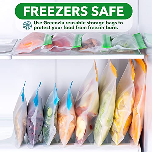 GREENZLA Planet Friendly Reusable Freezer Bags, 8-Pack Extra Thick and Leakproof & Resealable - For Safe Food Storage, Marinating, Snacks, & Meal Prep, Reusable Bags for Food, & Freezer Safety - Image 4