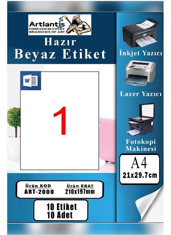 Artlantis A4 Ready Label 210X297 mm 10 Pages 1 Pack Self-Adhesive Photocopy Laser Inkjet Paper Compatible for Printers  - Image 1