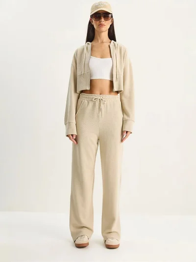 Bianco Lucci LUCCI Hooded Sweatshirt and Wide Leg Pants Two-Piece Set