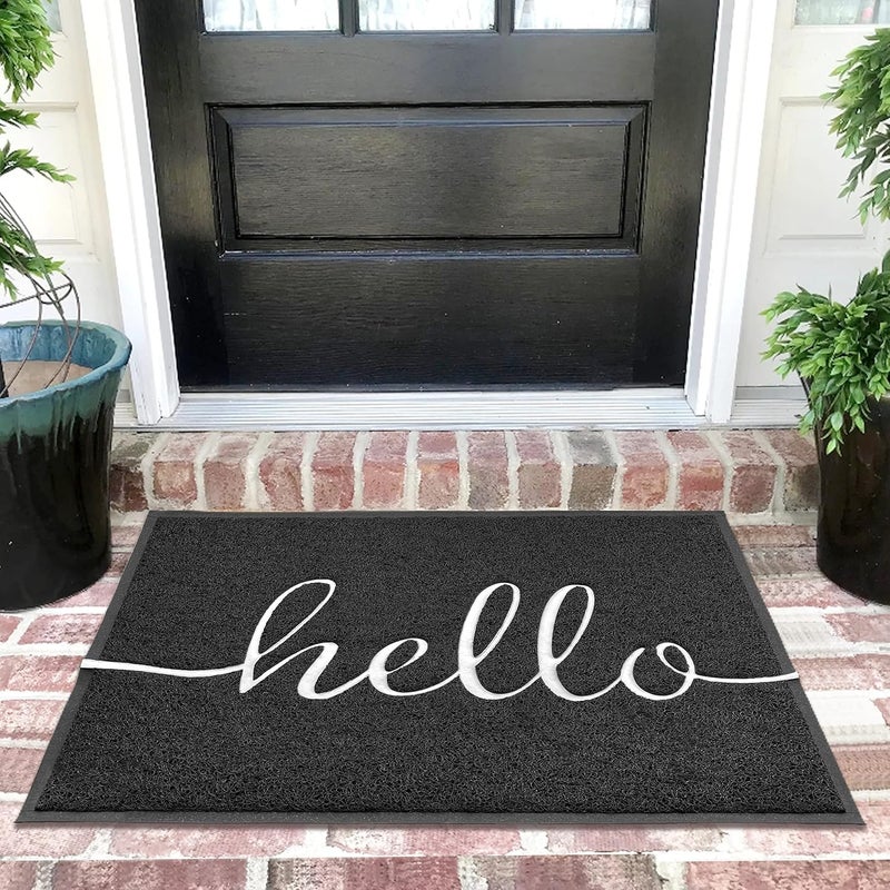 EARTHALL Door Mat Outside Inside Hello Doormat, 36"x24", Durable Floor Mat Non Slip Mat Ultra Absorb Mud Easy Clean Front Doormat for Garage, Entryway, Patio, High Traffic Areas, Black - Image 1