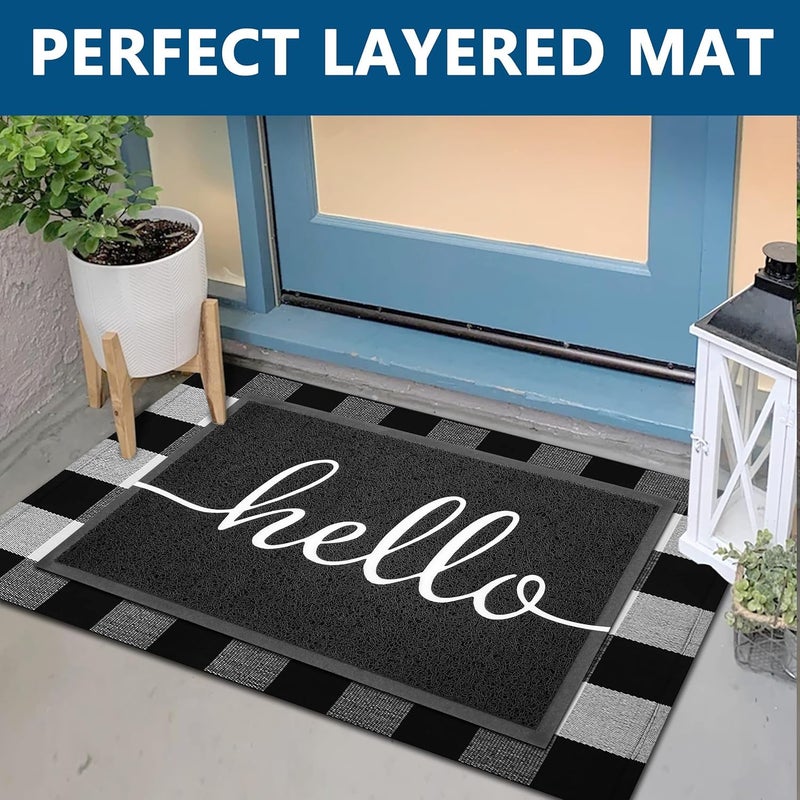EARTHALL Door Mat Outside Inside Hello Doormat, 36"x24", Durable Floor Mat Non Slip Mat Ultra Absorb Mud Easy Clean Front Doormat for Garage, Entryway, Patio, High Traffic Areas, Black - Image 2