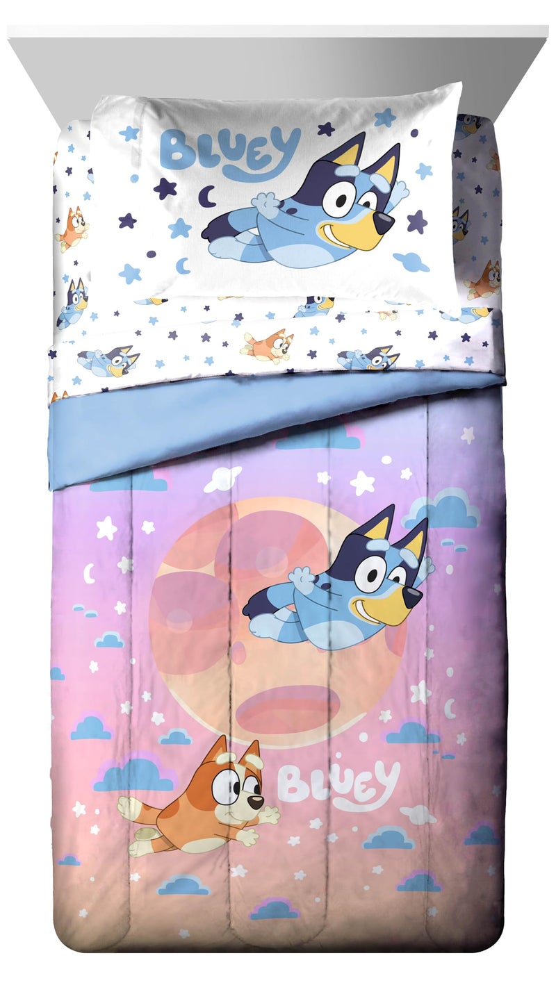 Jay Franco Bluey & Bingo Twin Comforter Set - 5 Piece Bed Set Includes Sheet Set & Pillow Covers - Super Soft Clouds & Stars Kids Bedding - Image 2