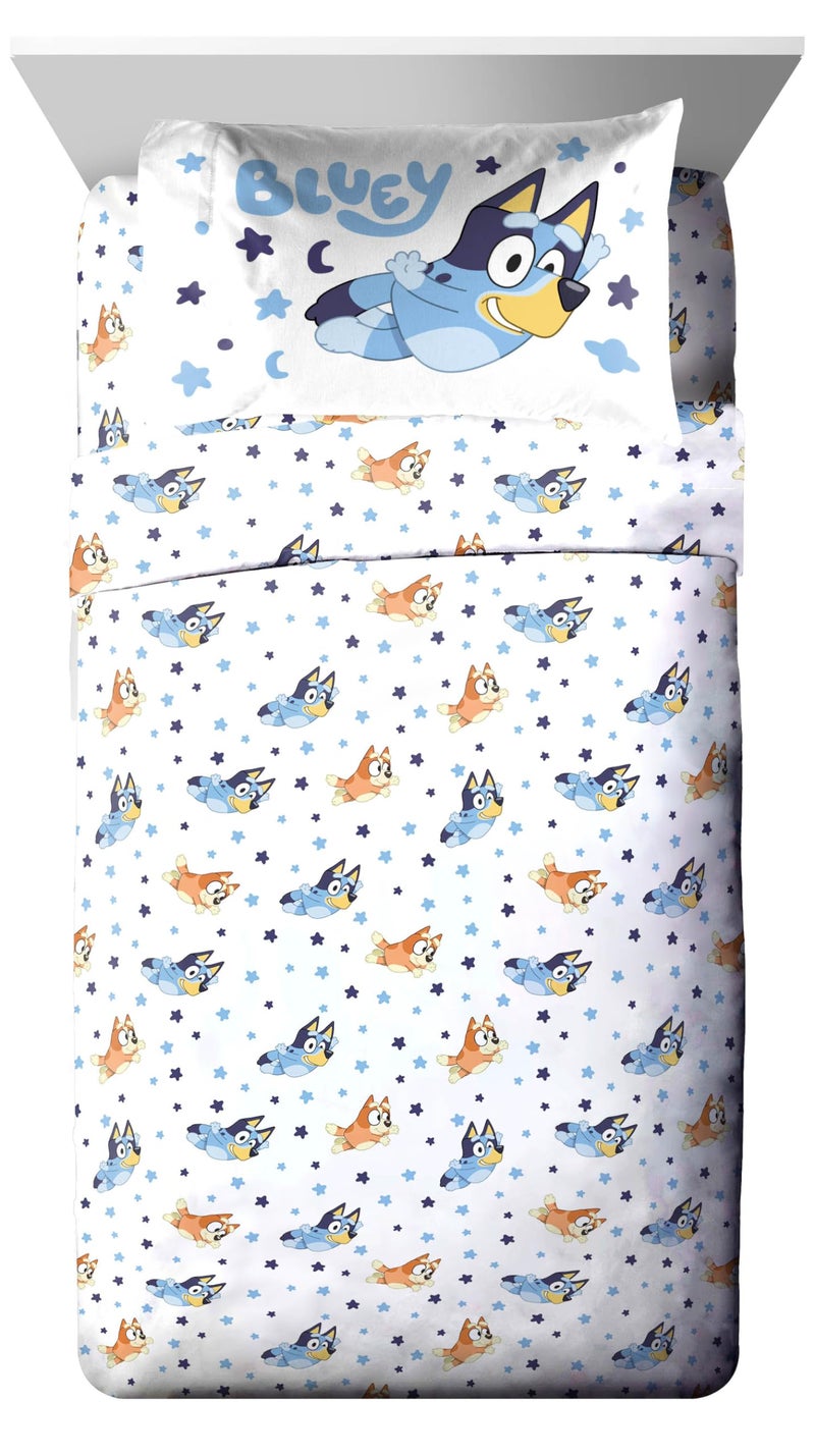 Jay Franco Bluey & Bingo Twin Comforter Set - 5 Piece Bed Set Includes Sheet Set & Pillow Covers - Super Soft Clouds & Stars Kids Bedding - Image 3