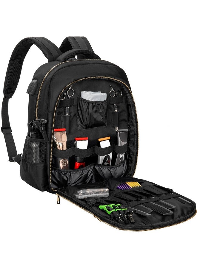 TORIBIO TORIBIO Barber Supplies Bag for Clippers and Supplies, Hairstylist Clipper Portable Backpack for Barber Tools (Black + Gold)  - Image 1