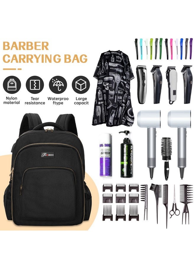 TORIBIO TORIBIO Barber Supplies Bag for Clippers and Supplies, Hairstylist Clipper Portable Backpack for Barber Tools (Black + Gold)  - Image 2