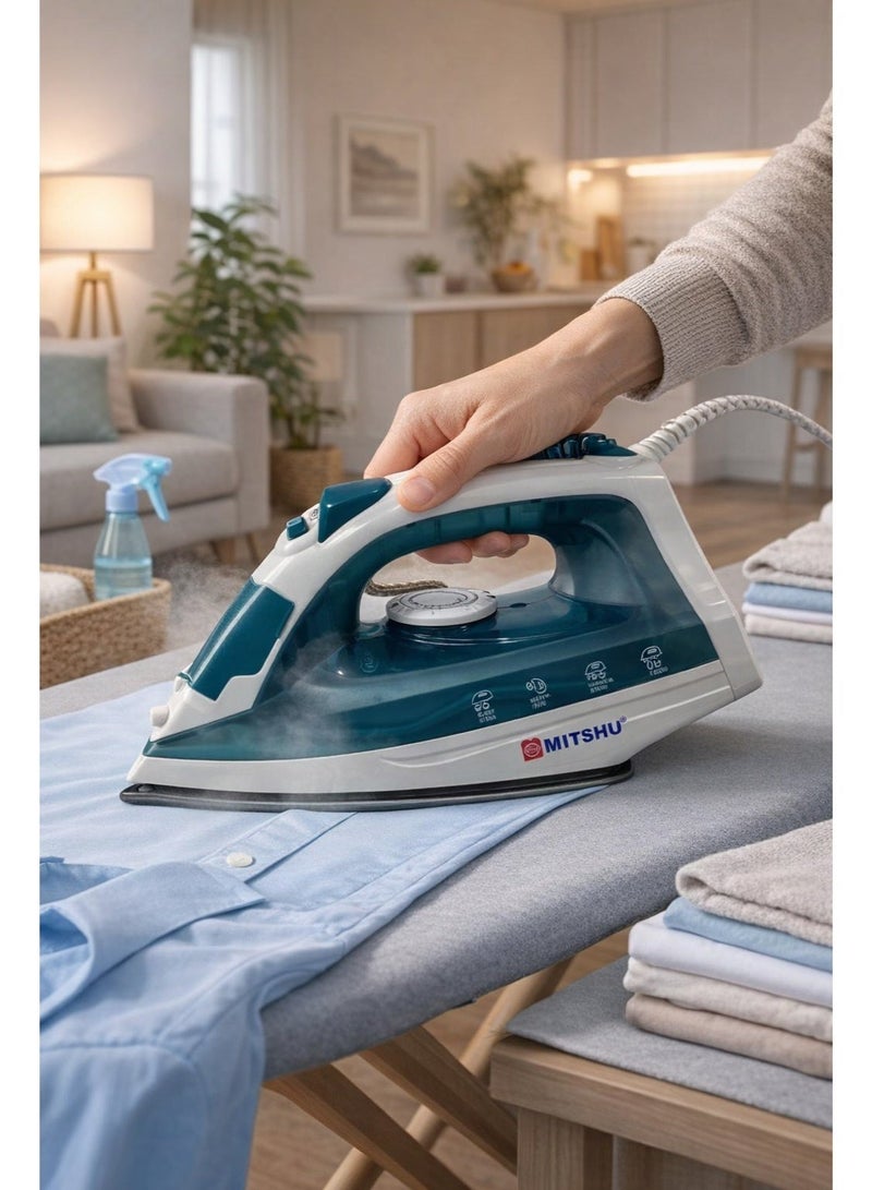 MITSHU Steam Iron with Titanium Teflon Soleplate, Non-Stick Soleplate, Vertical Steam Function, Adjustable Temperature & Steam, Dry/Spray/Steam Modes, Burst Steam Option, 1200W Green - Image 1