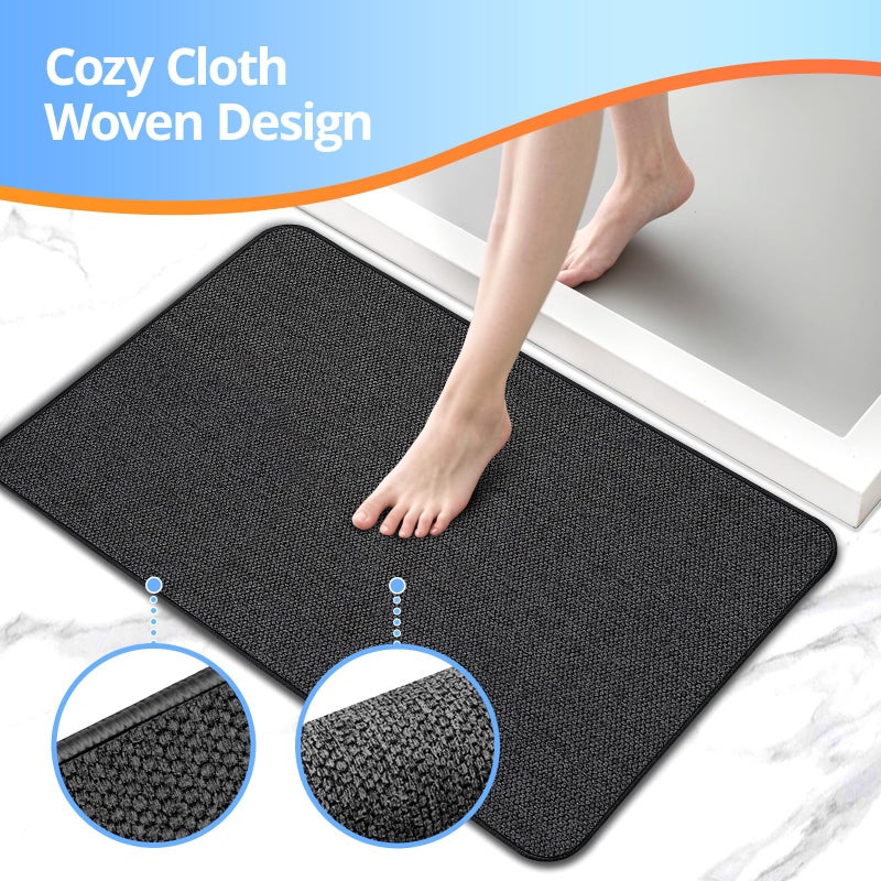 HOMTEB Upgraded Thin Bathroom Rugs  Bath Mat Super Absorbent  Bath Rugs Rubber Backing Non-Slip  Quick Dry Machine Washable  Cozy Cloth Bathroom Mat fit Under Door/Sink/ Bathtub/Floor/Shower 24''x36''-Black - Image 1