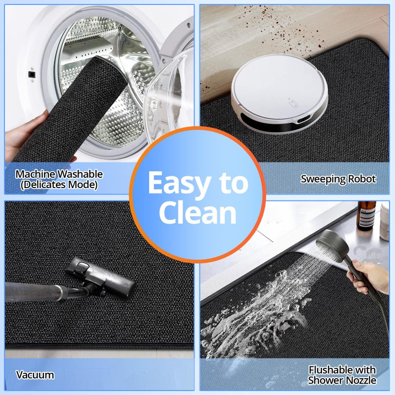 HOMTEB Upgraded Thin Bathroom Rugs  Bath Mat Super Absorbent  Bath Rugs Rubber Backing Non-Slip  Quick Dry Machine Washable  Cozy Cloth Bathroom Mat fit Under Door/Sink/ Bathtub/Floor/Shower 24''x36''-Black - Image 4