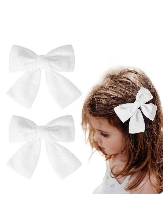 Aileam - 2Pcs Velvet Hair Bows White Hair Ribbon Clips 4" Big Fall Alligator Clips Hair Accessories For Women Girls Toddlers Kids Baby - Image 1