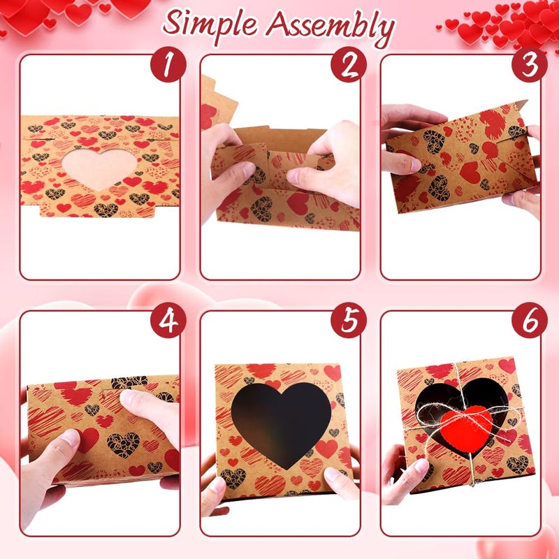 Eforcase 36PCS Cookie Box Gift Kraft Paper Bakery Treat Boxes 6x6x3 Inches Candy Box with Heart Window Cupcake Boxes with Tag Twine Candy Bakery Container for Valentine Weddings Party Favor - Image 4