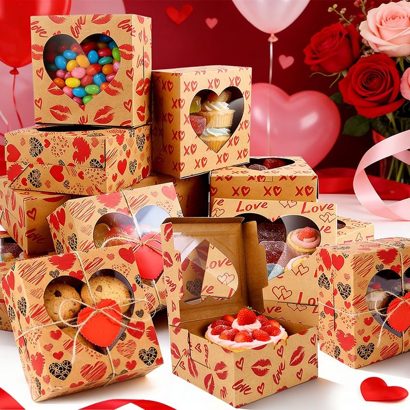 Eforcase 36PCS Cookie Box Gift Kraft Paper Bakery Treat Boxes 6x6x3 Inches Candy Box with Heart Window Cupcake Boxes with Tag Twine Candy Bakery Container for Valentine Weddings Party Favor - Image 5