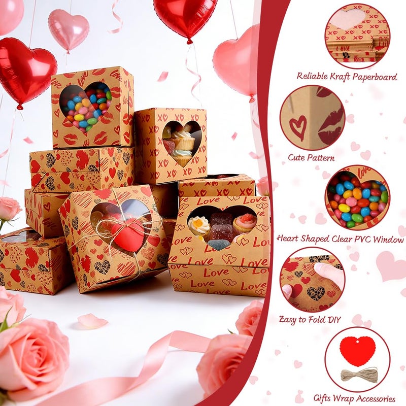 Eforcase 36PCS Cookie Box Gift Kraft Paper Bakery Treat Boxes 6x6x3 Inches Candy Box with Heart Window Cupcake Boxes with Tag Twine Candy Bakery Container for Valentine Weddings Party Favor - Image 2