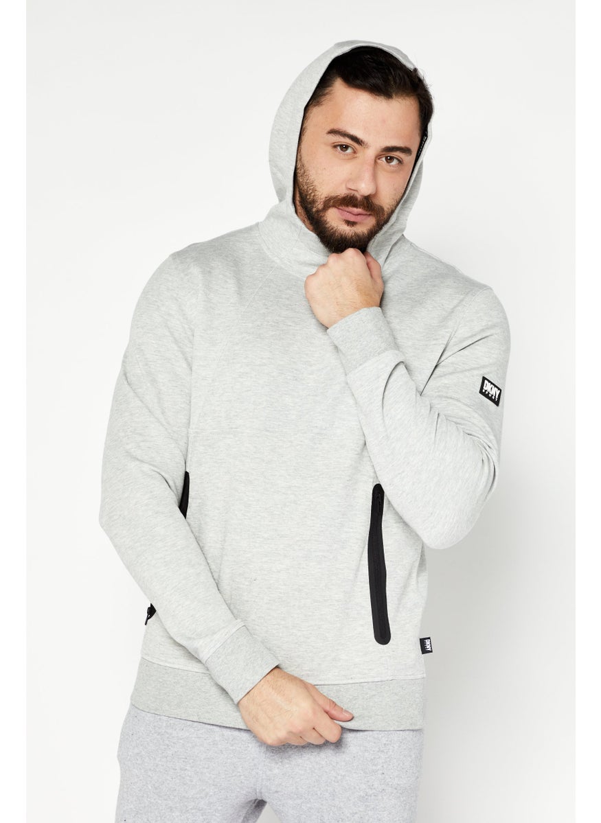 DKNY Sport Men Sportswear Fit Hyper Asymmetrical Long Sleeve Hoodie, Grey  - Image 1