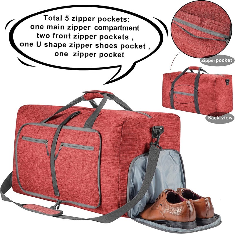 Vomgomfom Travel Duffle Bag for Men, 65L Foldable Travel Duffel Bag with Shoes Compartment Overnight Bag for Men Women Waterproof & Tear Resistant - Image 3