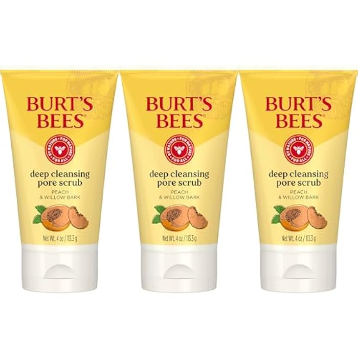 Burt's Bees Deep Cleansing Pore Scrub with Peach and Willow Bark, 4 Ounces, Pack of 3 - Image 1