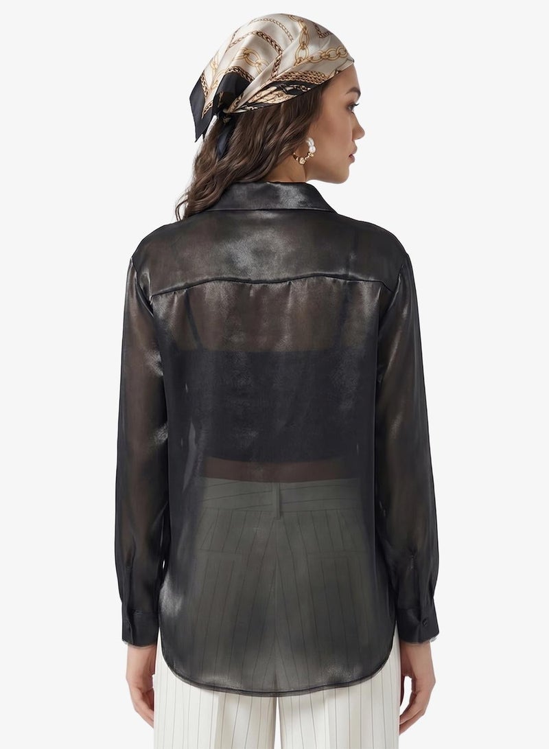 ONLY Mesh Detail Long Sleeve Shirt - Image 3