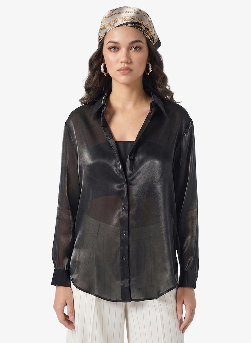 ONLY Mesh Detail Long Sleeve Shirt - Image 2