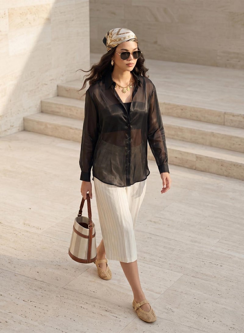 ONLY Mesh Detail Long Sleeve Shirt - Image 1