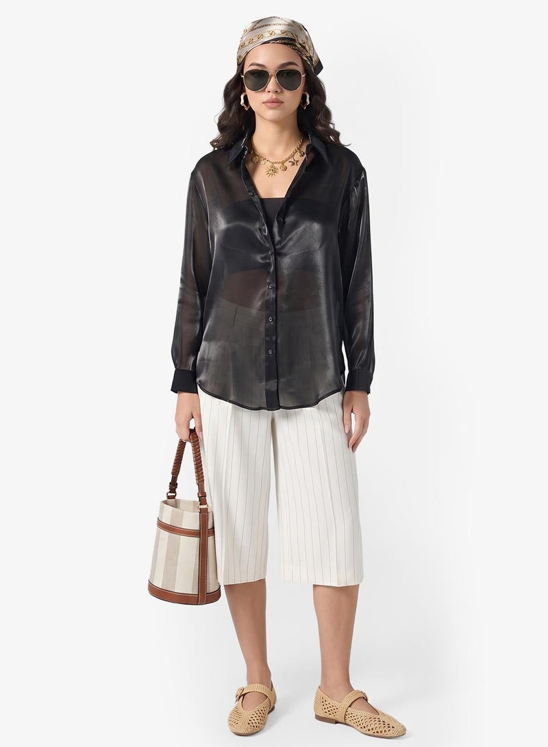 ONLY Mesh Detail Long Sleeve Shirt - Image 5