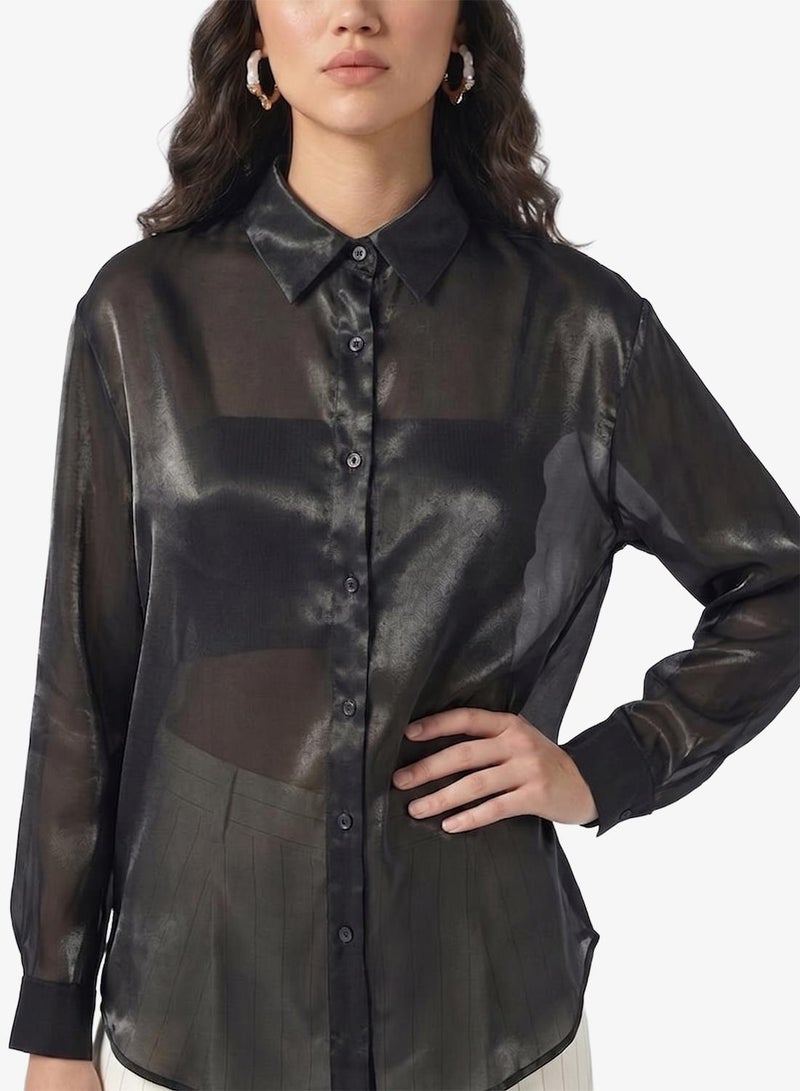 ONLY Mesh Detail Long Sleeve Shirt - Image 4