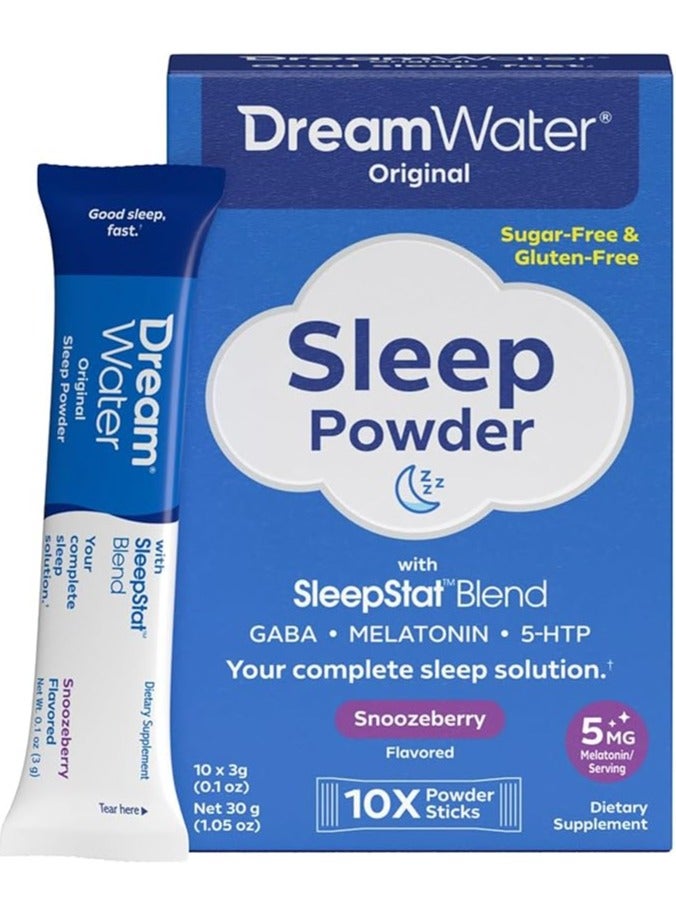 Dream Water Sleep Powder - Sugar-Free, Gluten-Free, Natural Flavors; Blend of 3 Ingredients, GABA, 5mg Melatonin, 5-HPT; Snoozeberry, 10 Pack - Image 4