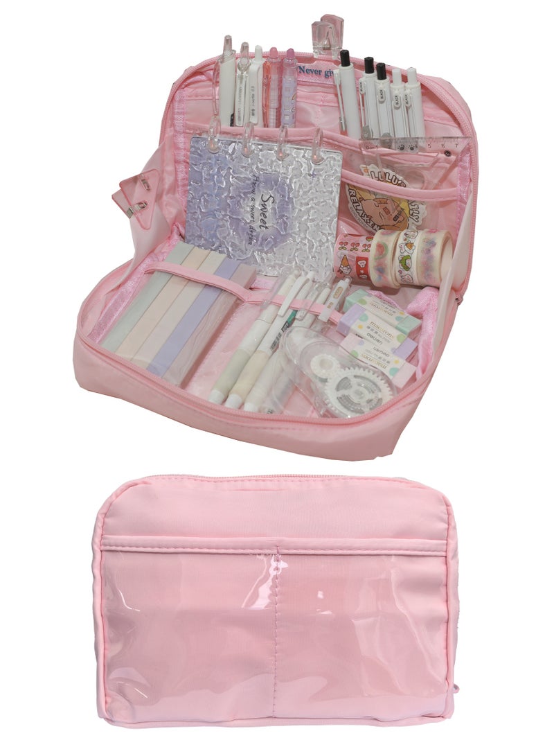 Big Capacity Pencil Pen Case, Pen Case Office College School Large Storage High Capacity Bag Pouch Holder Box Organizer Light, Fashionable pencil case for boys and girls (Pink) - Image 1