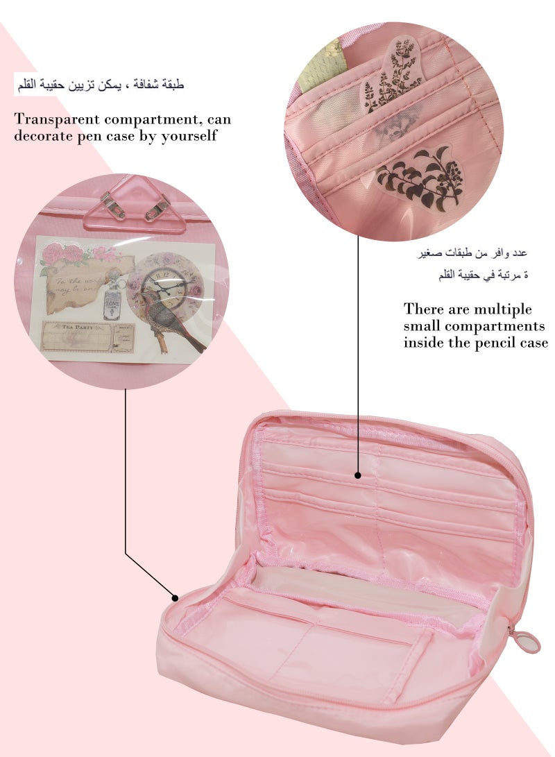 Big Capacity Pencil Pen Case, Pen Case Office College School Large Storage High Capacity Bag Pouch Holder Box Organizer Light, Fashionable pencil case for boys and girls (Pink) - Image 3