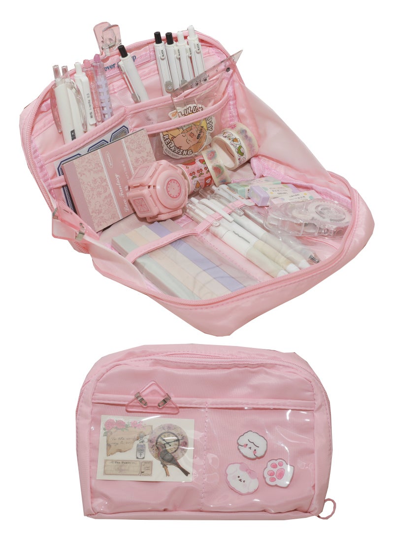 Big Capacity Pencil Pen Case, Pen Case Office College School Large Storage High Capacity Bag Pouch Holder Box Organizer Light, Fashionable pencil case for boys and girls (Pink) - Image 4