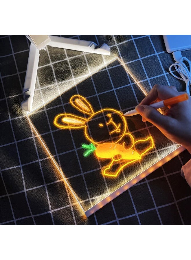 Children's Glowing Drawing Board with Light - DIY Acrylic Board for Home, Transparent Coloring Set, Adjustable Triangle Stand, Reusable Erasable Black Board with Color Pens and Wipe Cloth - Image 5