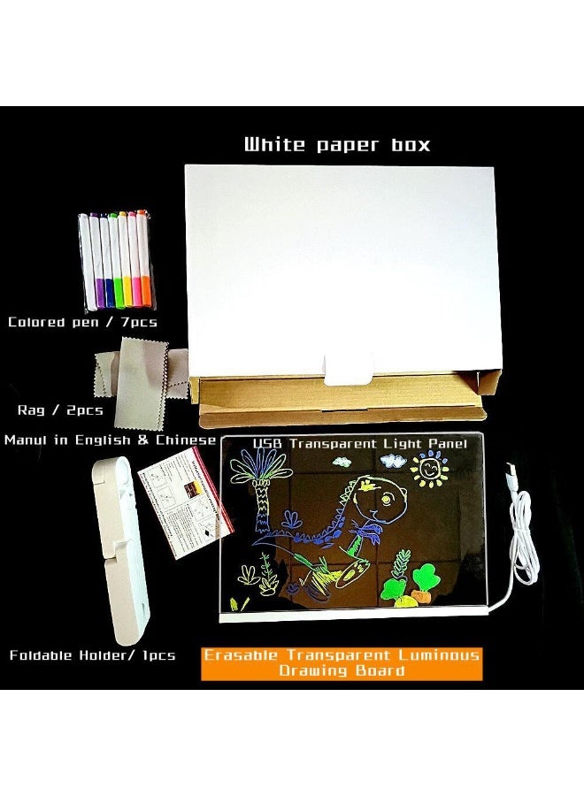 Children's Glowing Drawing Board with Light - DIY Acrylic Board for Home, Transparent Coloring Set, Adjustable Triangle Stand, Reusable Erasable Black Board with Color Pens and Wipe Cloth - Image 2