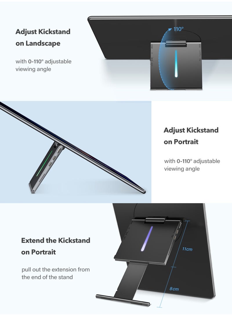 أوبيرفكت شاشة محمولة 15.6 بوصة 60 هرتز شاشة ثانية 1920*1080 FHD IPS USB C وميناء Mini HDMI حامل دوار مدمج للكمبيوتر المحمول/الهاتف/جهاز الألعاب - Image 3