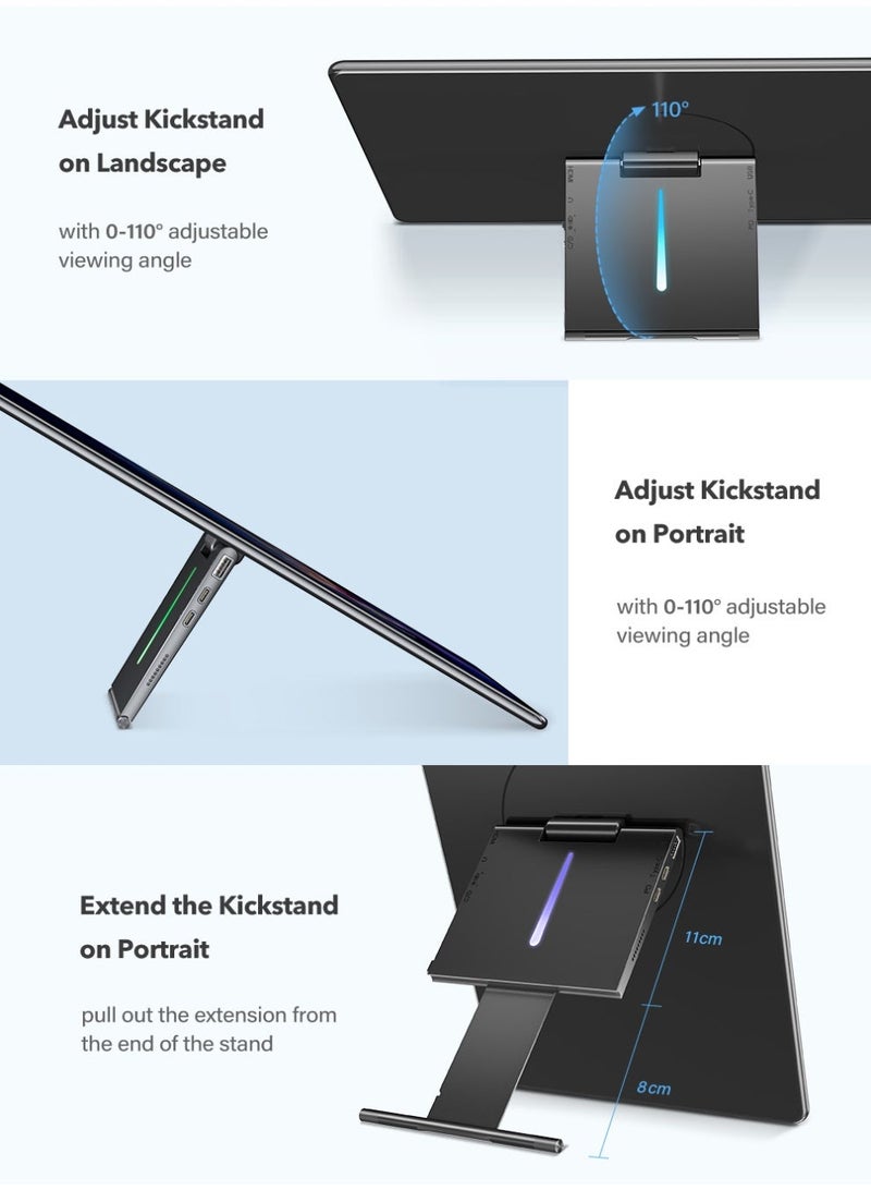 أوبيرفكت شاشة محمولة 15.6 بوصة 60 هرتز شاشة ثانية 1920*1080 FHD IPS USB C وميناء Mini HDMI حامل دوار مدمج للكمبيوتر المحمول/الهاتف/جهاز الألعاب - Image 3