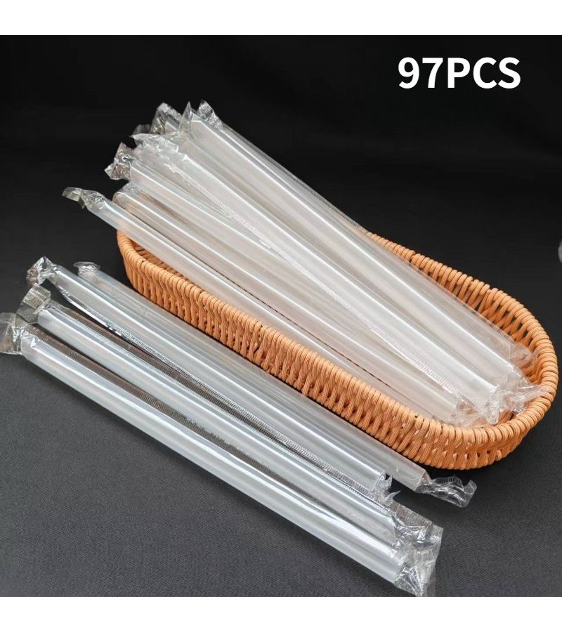 97pcs Transparent Straws With Slanted Tip For Extra Large Milk Tea And Smoothies - Image 1