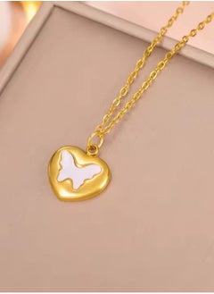 Women's Necklace with Butterfly Design Engraved with a Small Heart, Made of Stainless Steel Perfect Valentine's Day Gift.