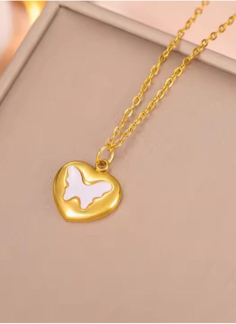 Ward - Women's Necklace with Butterfly Design Engraved with a Small Heart, Made of Stainless Steel Perfect Valentine's Day Gift. - Image 1