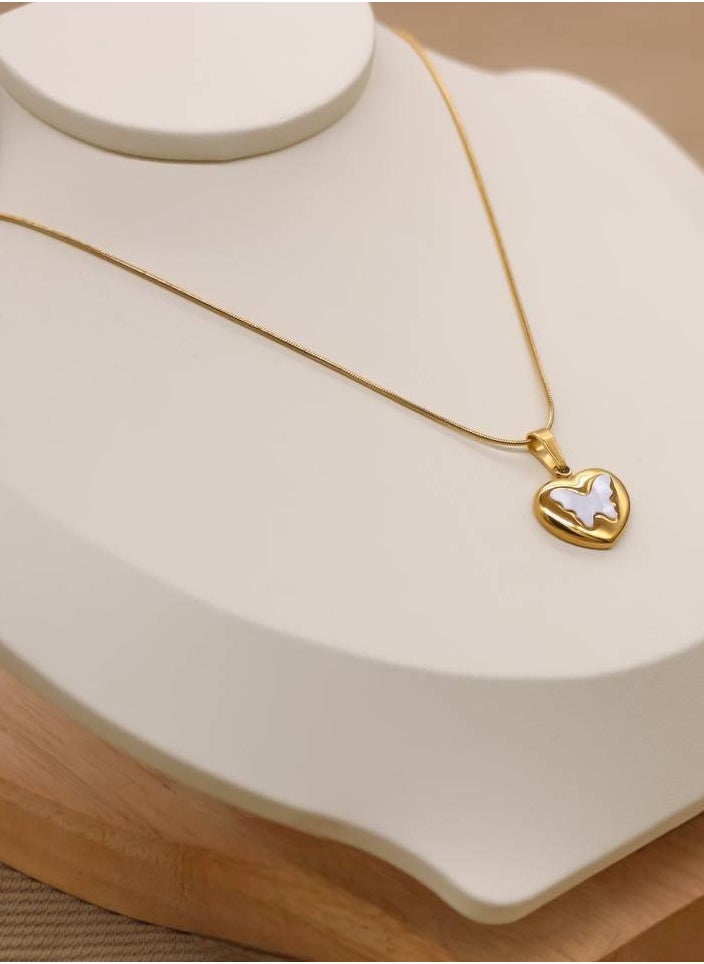 Ward - Women's Necklace with Butterfly Design Engraved with a Small Heart, Made of Stainless Steel Perfect Valentine's Day Gift. - Image 1