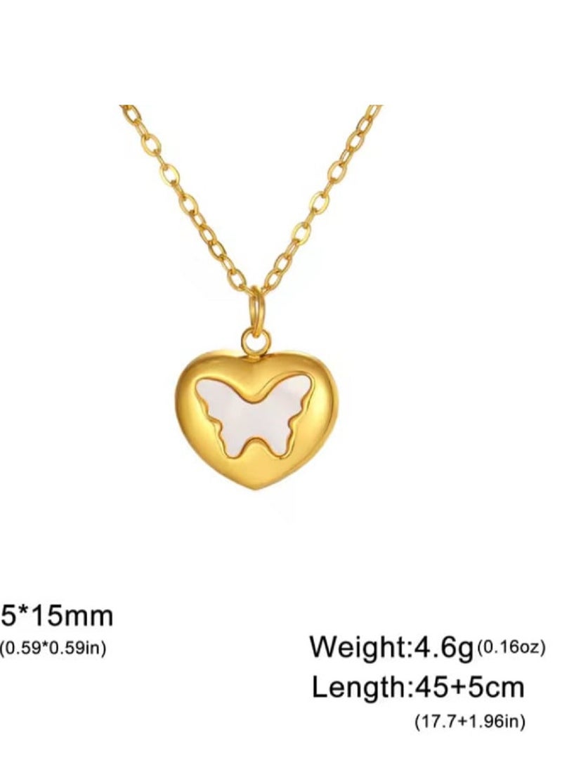 Ward - Women's Necklace with Butterfly Design Engraved with a Small Heart, Made of Stainless Steel Perfect Valentine's Day Gift. - Image 1