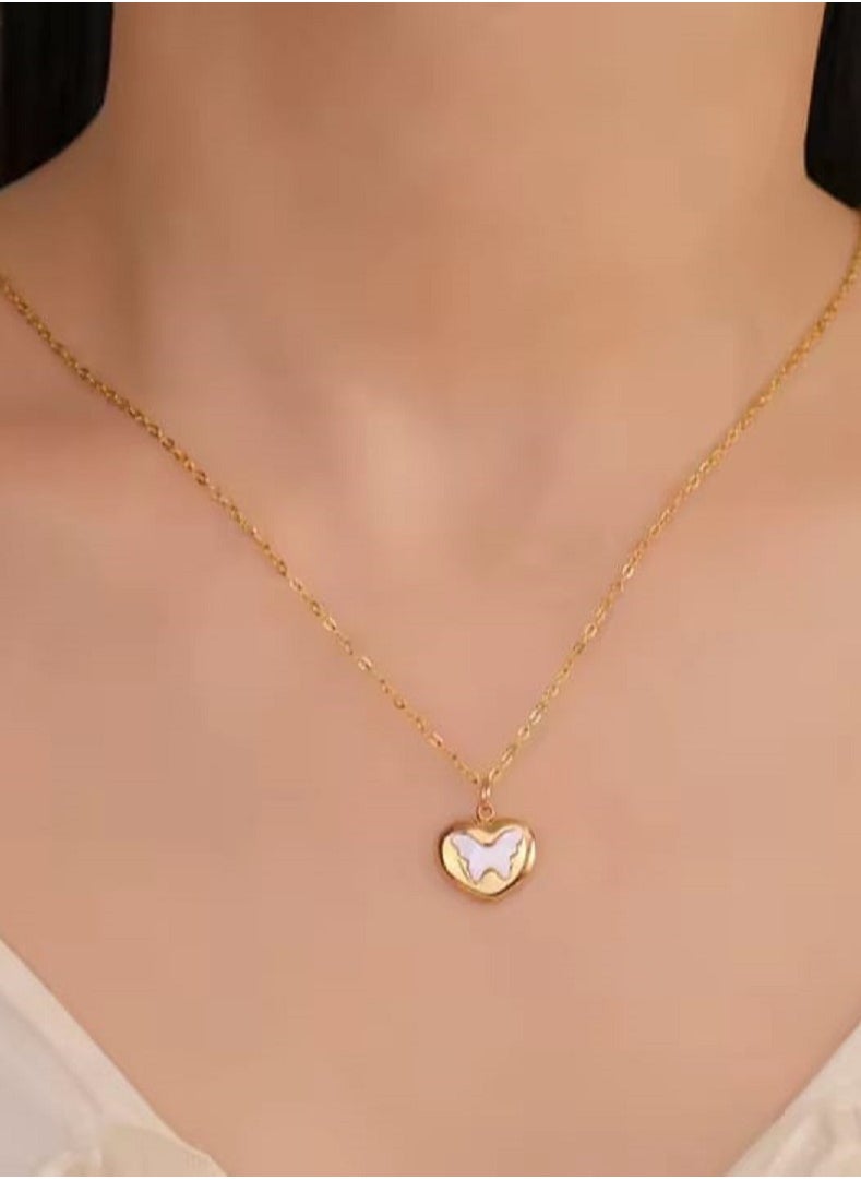 Ward - Women's Necklace with Butterfly Design Engraved with a Small Heart, Made of Stainless Steel Perfect Valentine's Day Gift. - Image 1