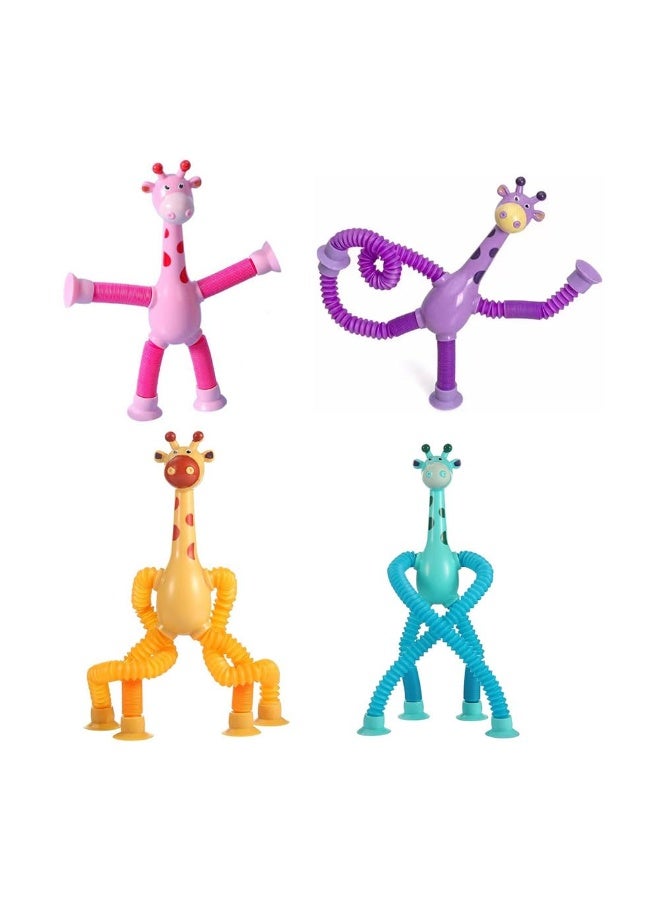JZS 4 Pcs LED Telescopic Suction Cup Giraffe Toy, Sensory Tube Suction Cup Shape Changing Telescopic Tube Fidget Toys for Kids(Giraffe) - Image 1