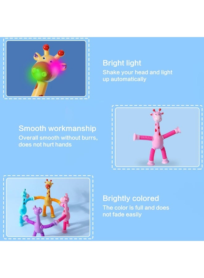 JZS 4 Pcs LED Telescopic Suction Cup Giraffe Toy, Sensory Tube Suction Cup Shape Changing Telescopic Tube Fidget Toys for Kids(Giraffe) - Image 3