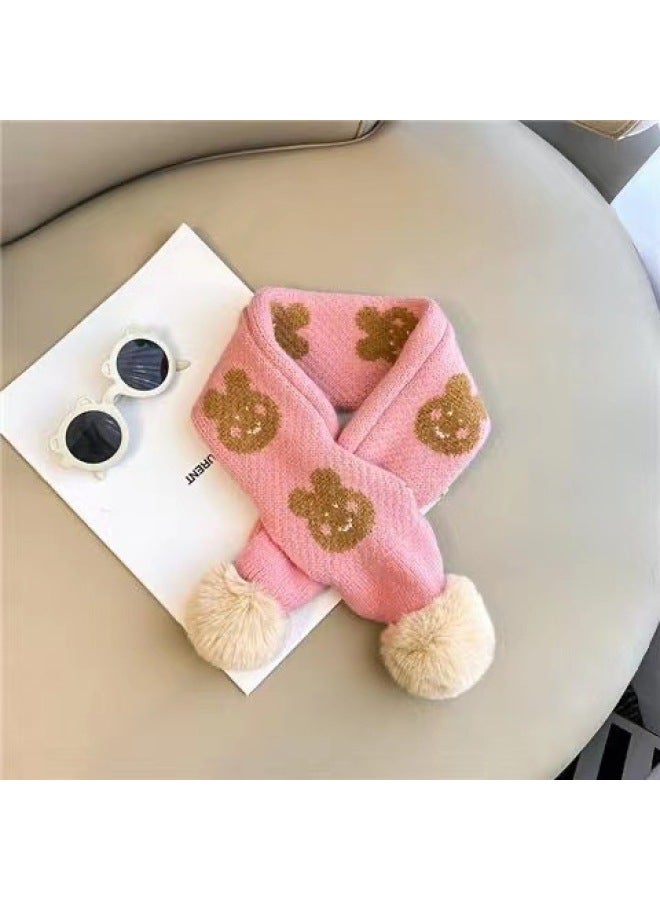 South Korea Children's Scarf Trendy New Boys And Girls Knitted Wool Bear Scarf Cross Children's Wool Cartoon Scarf