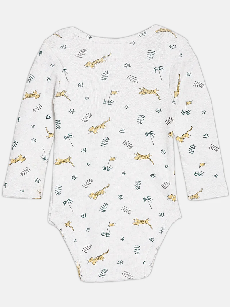 Broon Broon Infant Boys White and Mustard Printed Organic Cotton Full Sleeve Bodysuit