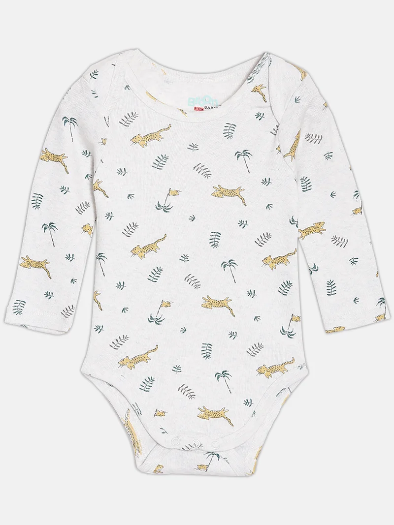 Broon Broon Infant Boys White and Mustard Printed Organic Cotton Full Sleeve Bodysuit