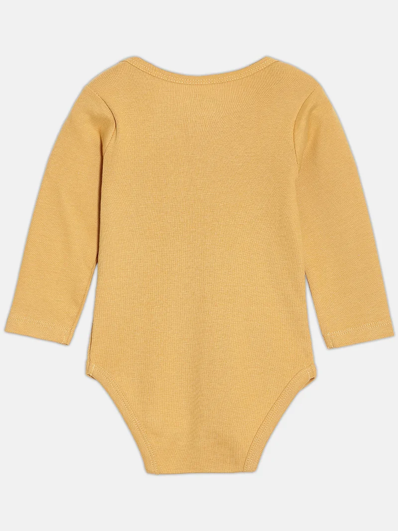Broon Broon Infant Boys White and Mustard Printed Organic Cotton Full Sleeve Bodysuit