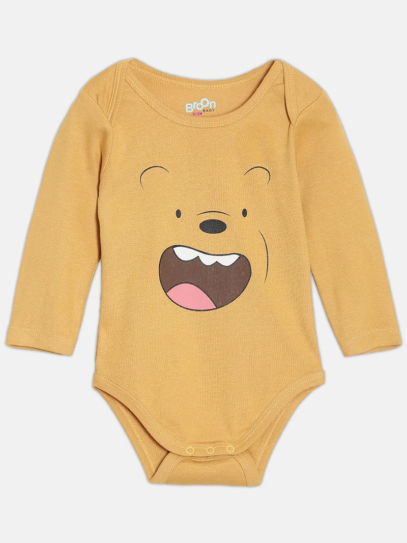 Broon Broon Infant Boys White and Mustard Printed Organic Cotton Full Sleeve Bodysuit
